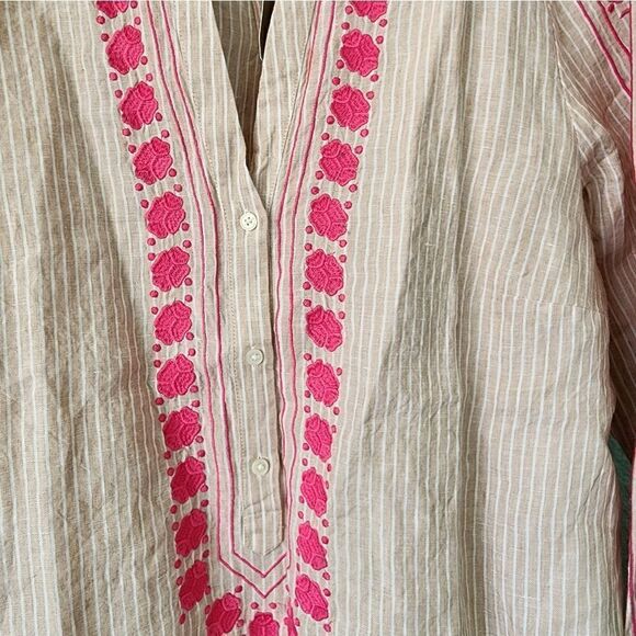 J crew linen embroidery rollup long sleeve  tunic blouse - Picture 4 of 12